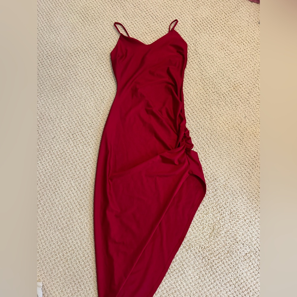 Red high low dress